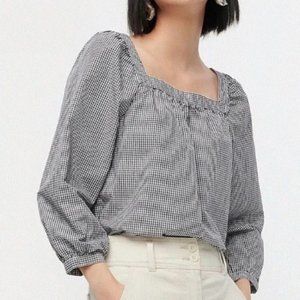 NEW J Crew Gingham Black and White Penny Square Neck Top